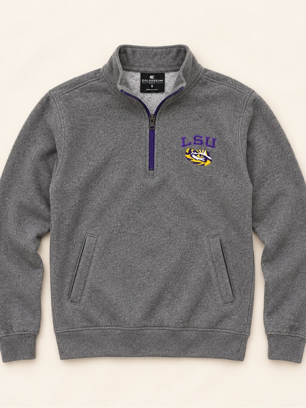 Colosseum Gray LSU Half-Zip Pullover with Purple Trim